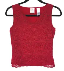 Y2K Cherry Red Lacy Fitted Tank Top Sexy Dark Romantic Vamp 2000s Medium