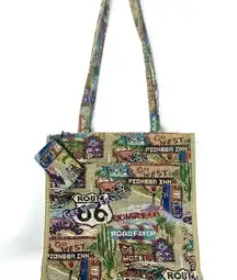 Route 66 Vintage Map Tapestry Tote Bag w/ Coin Pouch Travel