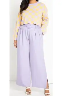 Eloquii Belted Wide Leg Side Slit Hi-Rise Trousers Lavender Plus Size 16 NEW