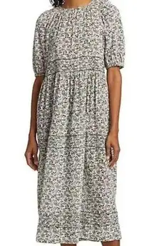 . Songbird Dress Meadow Floral 0 XS White Cotton Midi Cottagecore NWT