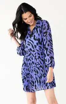 Nine West Women's Georgette Collar Pleated Dress in Painted Leopard Size Medium