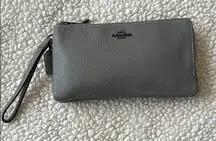Coach Double Zip Pebbled Leather Wallet Wristlet
Heathered Gray