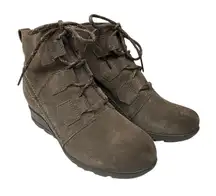 Sorel Women's Evie Lace Ankle Boots Brown Major Suede Fall Retro Wedge Size‎ 9