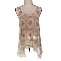 Mimi Chica Soho Sharkbite Tunic – Pink Paisley Lace Trim – Size M