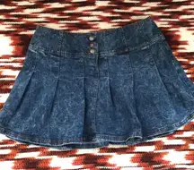 Y2K Jean Denim Micro Mini Pleated Flare Skirt Mid-High Rise Button #gothic #subversive #whimsygoth #grunge #gorp punk biker moto 
