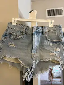 ZARA High-Waisted Denim Shorts Distressed
