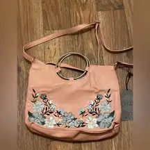 T Shirt & Jeans Co Blush Pink Faux Leather Purse Handbag Embroidered Flowers NWT
