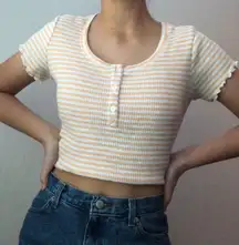 me to we orange and white striped shirt