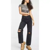 Topshop Washed Black Distressed Dad Jeans