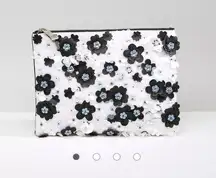 ASOS mono floral embellished zip top clutch bag - black & white