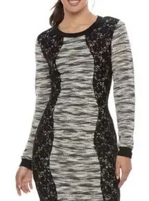 Trixxi Three Pink Hearts‎ Sweater Dress Lace Panel Long Sleeve Knit Mini Med.