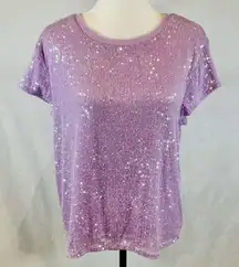 Cable & Gauge light lavender purple sparkly sequin sweater top size large