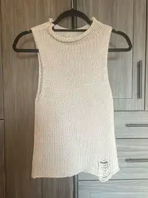 Sun & Shadow Cream Knit High Neck Tank