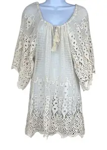 Anthropologie Eberjey S/M Cream Lace Crochet Cotton Beach Coverup Tunic Mini