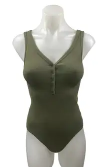 Abercrombie & Fitch Womens Green Rib Knit Sleeveless V-neck Bodysuit Tank Top XS