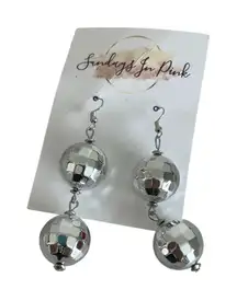DISCO BALL Silver Drop Earrings New Years NEW