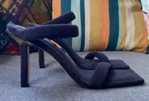 Good American Size 11.5 Black Terry Slip On High Heel Sandals Mule Open Toe