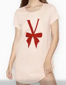 Victoria’s Secret Short Sleeve Night Shirt Light Pink With Red Velour Bow Sz XL