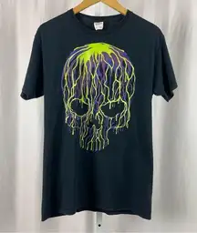 Fruit Of The Loom Medium Skull Neon Grunge Emo Skeleton Halloween Graphic Tee