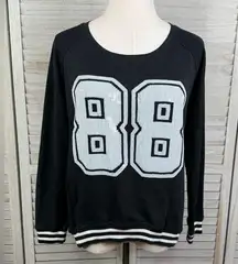 RIVER ISLAND Sequin Football Style Crewneck Sweatshirt Black/White-6