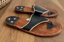 Steven Salario Black White Leather Slip On Flat Sandals 9