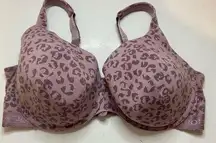 Cacique Underwire Lined Plunge Bra Size 44DDD? No Size Tag Purple Animal GUC