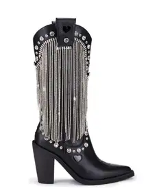 Dolls Kill Sugar Thrillz Black Present Perfect Cowboy Boots Womens 8 New In Box