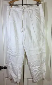 White‎ Linen Pants Womens L Coastal Resortwear Old Money Beachcore Minimalist