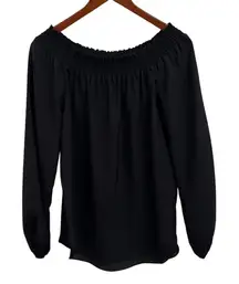 Saks Fifth Avenue Blouse Black Off Shoulder Pullover Puff Sleeve Top Size XS