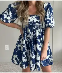 Abercrombie and Fitch Emerson Poplin Puff Sleeve Midi Dress Blue Floral Size S