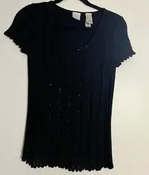 Emma James Black Beaded Knit Top – Size S – Elegant, Textured & Timeless