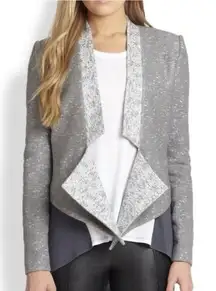 BCBGMAXAZRIA Candice Draped Open-Front Crop Jacket Blazer Tweed Dove Combo Sz S