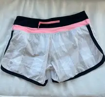 Lululemon Long Checkered White Beige Pink and Black Shorts Size 6