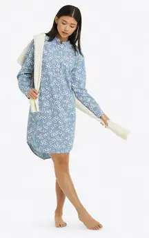 Draper James X Lands End Blue Floral Night Shirt Dress Chambray Size 10 12 M