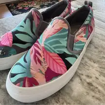 Sperry Pink and Green Tropical Print Sneakers