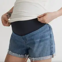 MADEWELL Over the Belly Denim Shorts Medium Dark Cuffed Jean Shorts MATERNITY 27