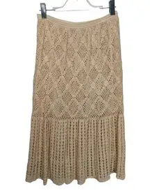 Vintage 90's Y2K Ivory A Line Maxi Crochet Skirt Lined Elastic Waist Cotton Med