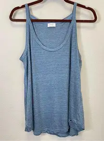 WRAP London Linen Striped Scoop Neck Lagenlook Tank Top Dusty Blue Size 12