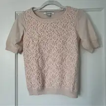 Forever 21 Light Pink Angora Rabbit Hair Blend Shirt Sleeve Lace Sweater Size S