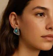 Native American sterling silver turquoise cabochon earrings.