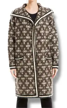 Max Studio Size L XL Jacquard Open Front Chunky Knit Sweater Coat Coatigan