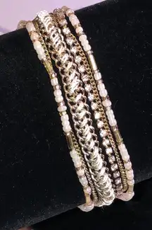 Express Gold Tone Multi Strand Beaded Boho Bracelet