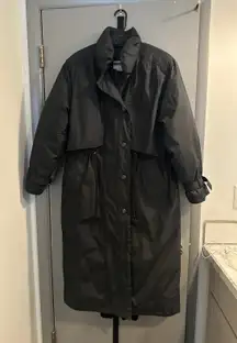 Cabin Creek Black Full Length Trench Coat Large Down Waterfowl Feather Filled