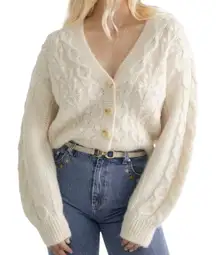 & Other Stories Cable Knit V-Neck Long Sleeve Wool Blend Cardigan Cream Size XS