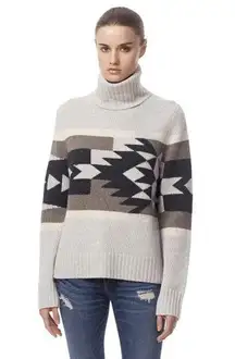 360 Cashmere Willa 100% Cashmere Turtleneck Sweater Southwestern Aztec