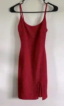 Y2K / 90s style red glitter sparkly mini dress