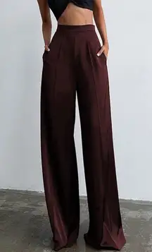 Commense Oversized Satin Wide Leg Dress Pants burgundy size M