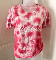 2000s Coca Cola pink-red and white tie dye graphic t-shirt