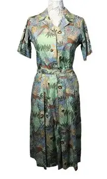 Vintage AGILE tropical Blouse & midi skirt set in green both medium