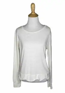 Alya Long sleeve white Scalloped  hem ribbed textured shirt top blouse Sz Small